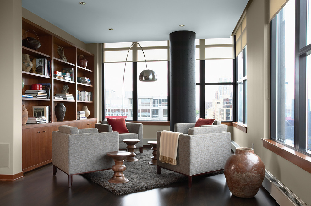 Circular Lounge Chair Family Room Contemporary with Arc Lamp Area Rug