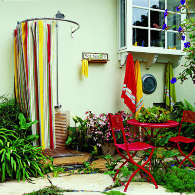 Circular Shower Curtain Patio Tropical with None 