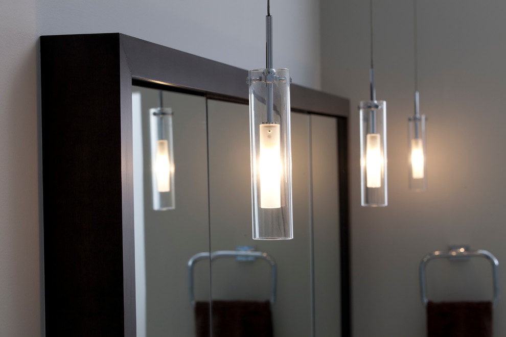 Clear Glass Pendant Light Spaces Modern with Custom Mirror Master Bath