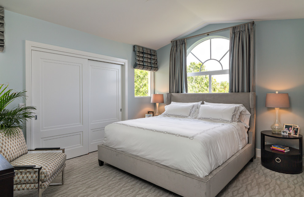Closet Doors Ideas Bedroom Contemporary with Arch Window Carpeting Chair