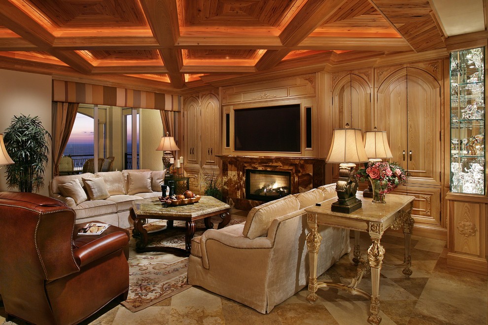 Coffered Ceiling Pictures Living Room Traditional with Cabinetry Cabinets Fireplace Hexagon