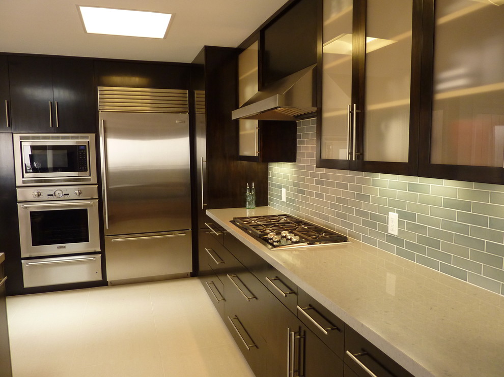 Colored Subway Tile Kitchen Modern with None 