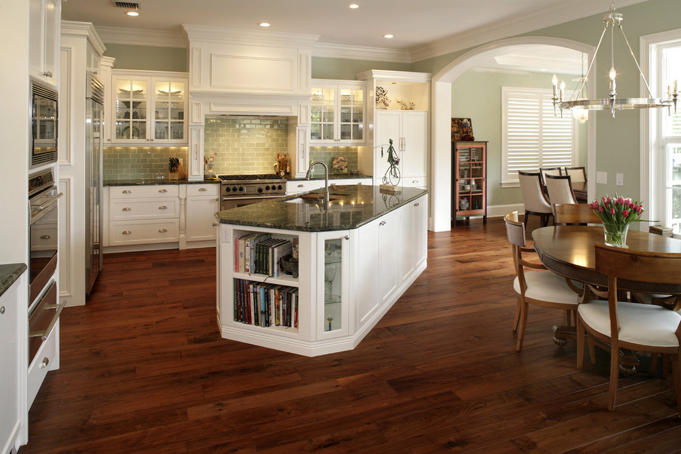 Colored Subway Tile Kitchen Traditional with Arched Doorways Chandelier Custom