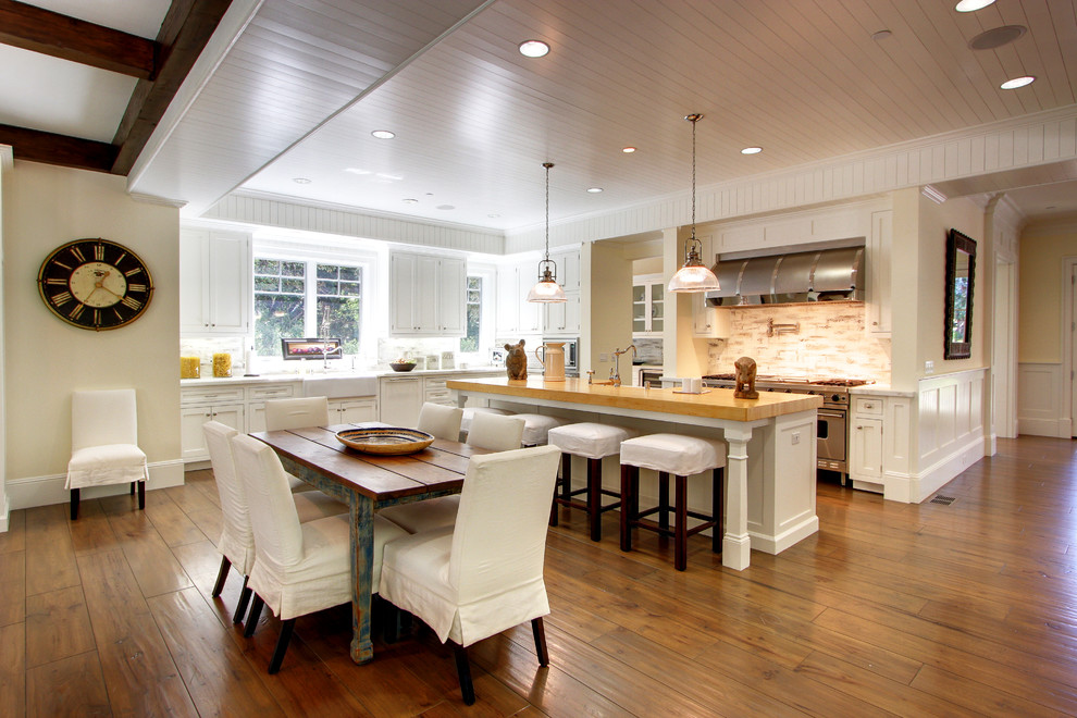 Compact Dining Table Kitchen Traditional with Backsplash Butcher Block Counter