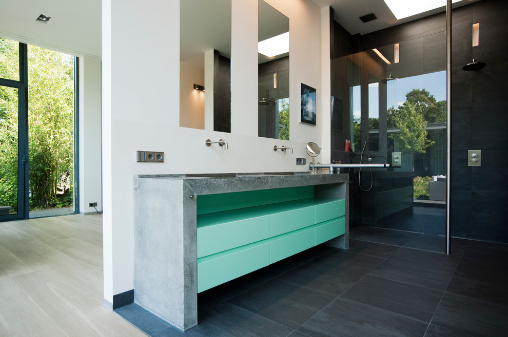 Concrete Bathroom Vanity Bathroom Contemporary with Beige Wall Concrete Bathroom