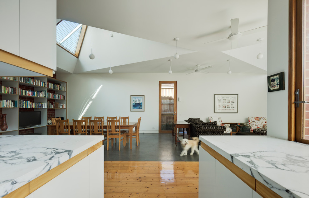 Concrete Dining Table Living Room Contemporary with Bookshelves Burnished Concrete Dining