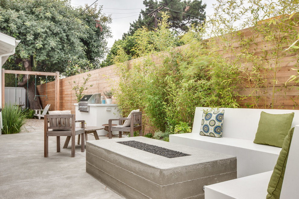 concrete fire pit Patio Contemporary with bamboo board formed cement