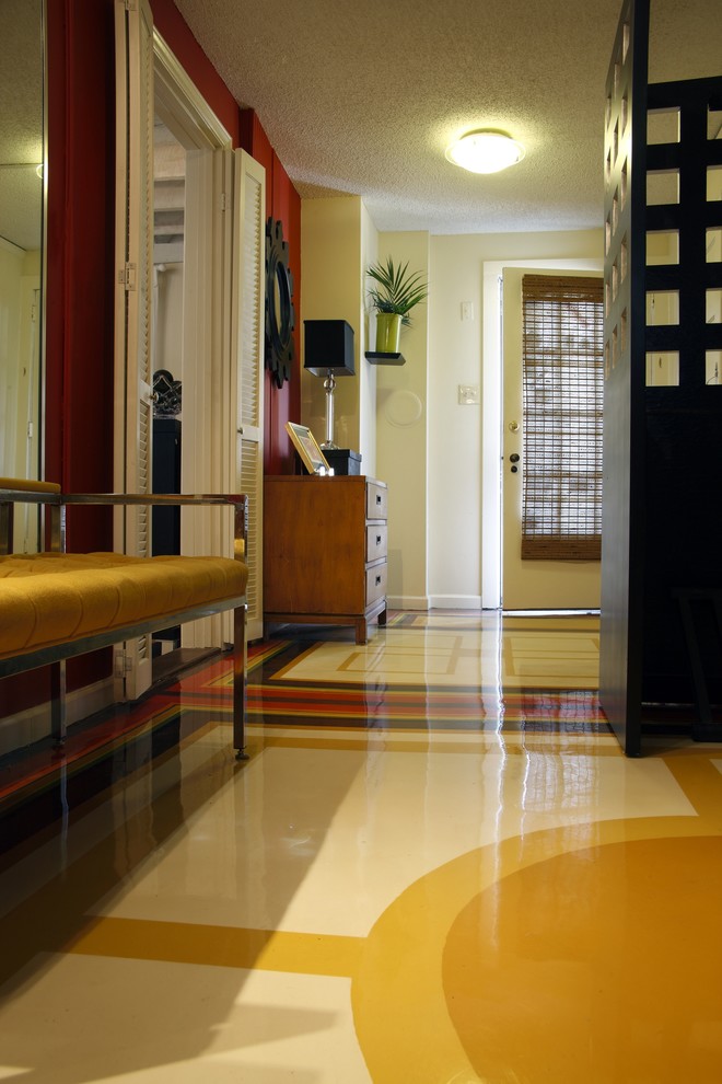 Concrete Floor Paint Spaces Contemporary with Adaptive Reuse Black Accents