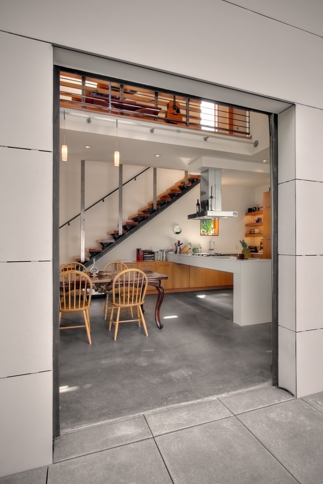 Concrete Floors for Homes Dining Room Industrial with Ceiling Lighting Concrete Flooring