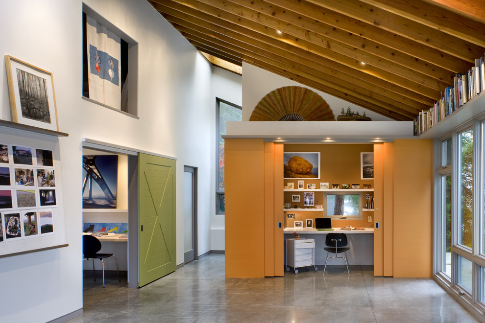 Concrete Floors in Homes Home Office Contemporary with Accent Colors Accent Lighting