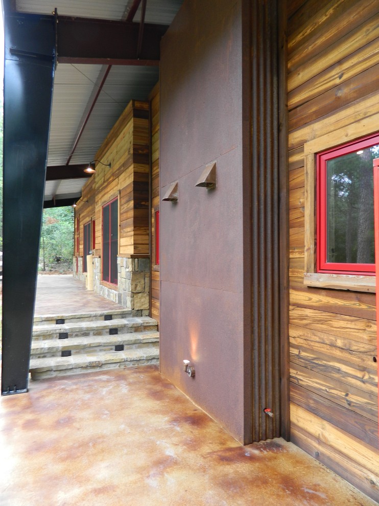 Concrete Porch Ideas Exterior Rustic with Corten Fireplace Stained Concrete