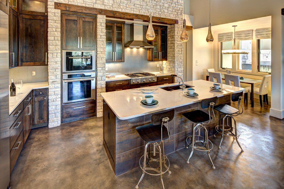 Concrete Stained Floors Kitchen Traditional with Bar Barstools Breakfast Area