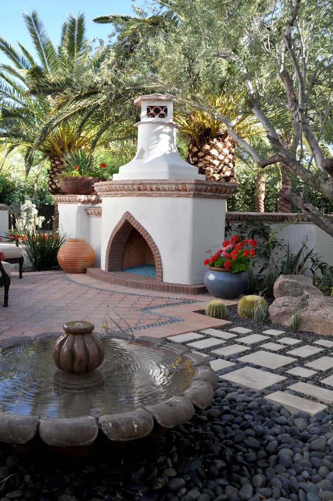 Concrete Stepping Stones Patio Mediterranean with Accent Tiles Boulders Brick