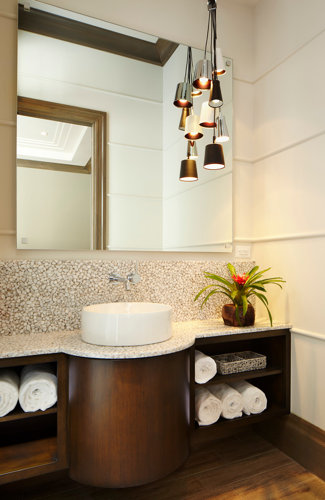 Contemporary Bathroom Lighting Bathroom Tropical with Beige Wall Clustered Pendant