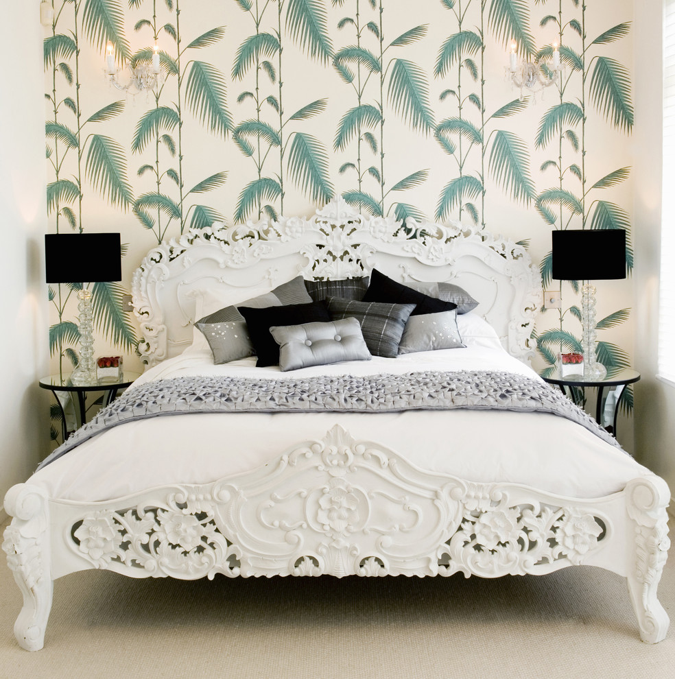 Contemporary Bed Frames Bedroom Transitional with Bedside Tables Carpeting Carved