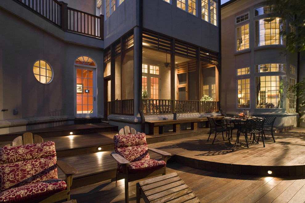 Contemporary Ceiling Light Deck Contemporary with Adirondack Chairs Circular Window