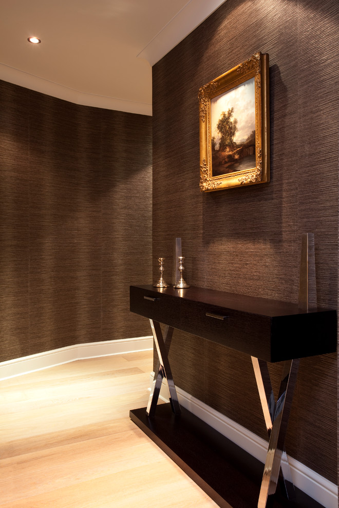 Contemporary Console Tables Hall Eclectic with Brown Wallpaper Chocolate Wallpaper