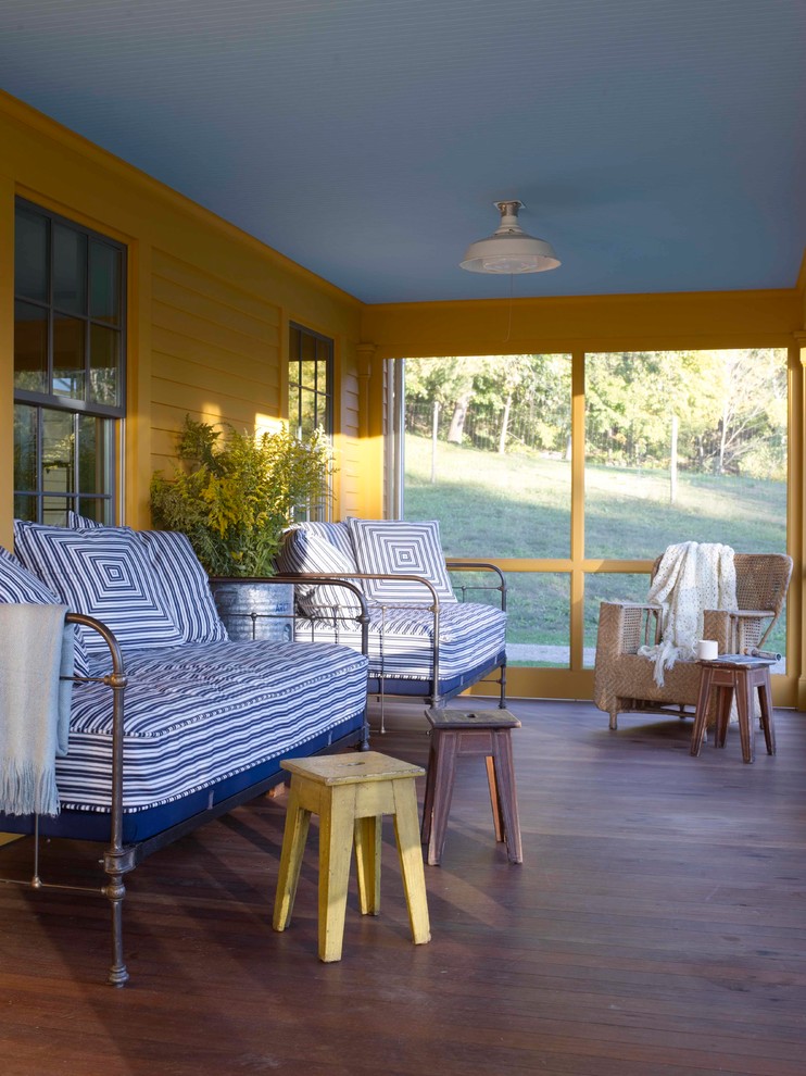 Contemporary Daybed Covers Porch Farmhouse with Blue Ceiling Front Porch