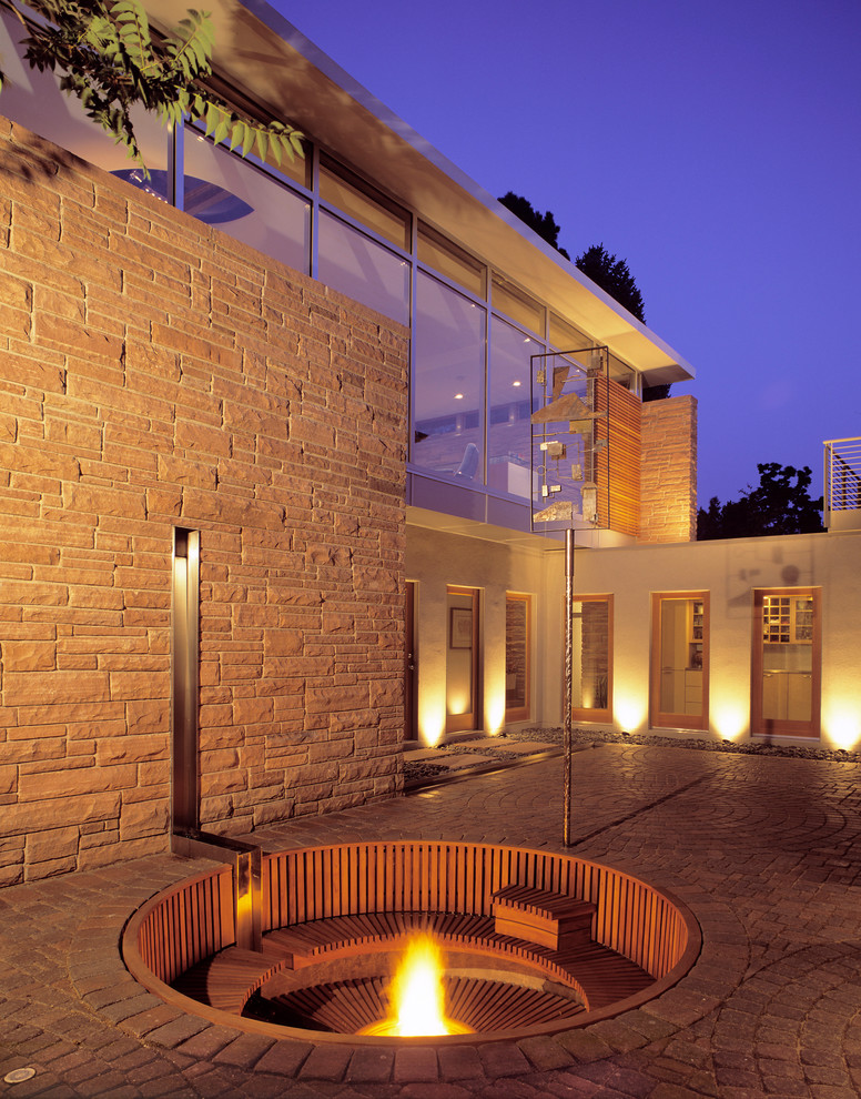 Contemporary Fire Pit Patio Contemporary with Aluminum Windows Artwork Circular