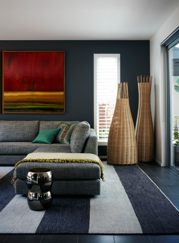 Contemporary Floor Lamp Living Room Contemporary with Black Floor Black Wall
