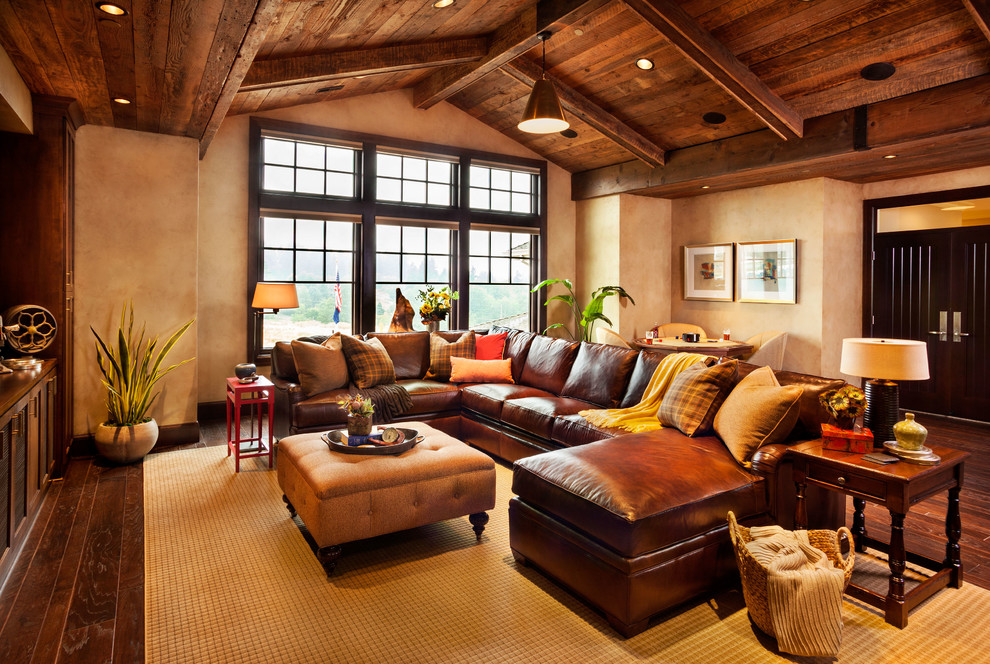 Contemporary Leather Sectionals Family Room Rustic with Brown Leather Sofa Brown