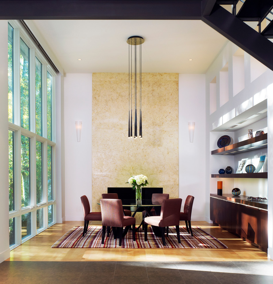 Contemporary Pendant Light Dining Room Contemporary with 2 Story Built in Buffet