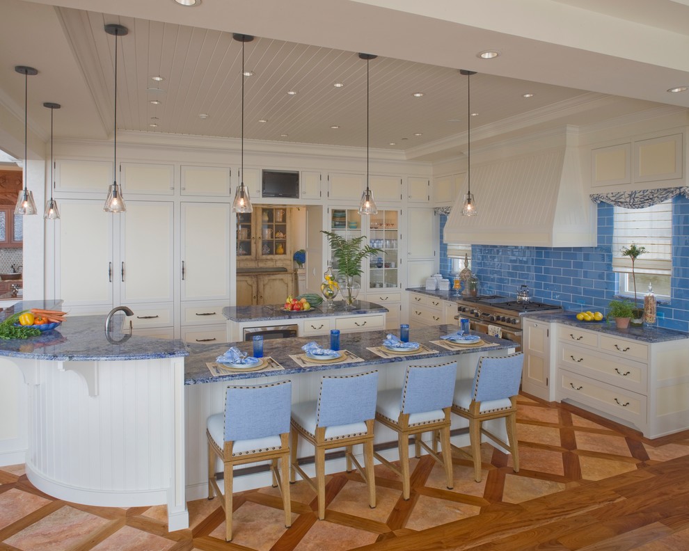 Contemporary Pendant Lighting Kitchen Beach with Backsplash Blue Bahia Blue