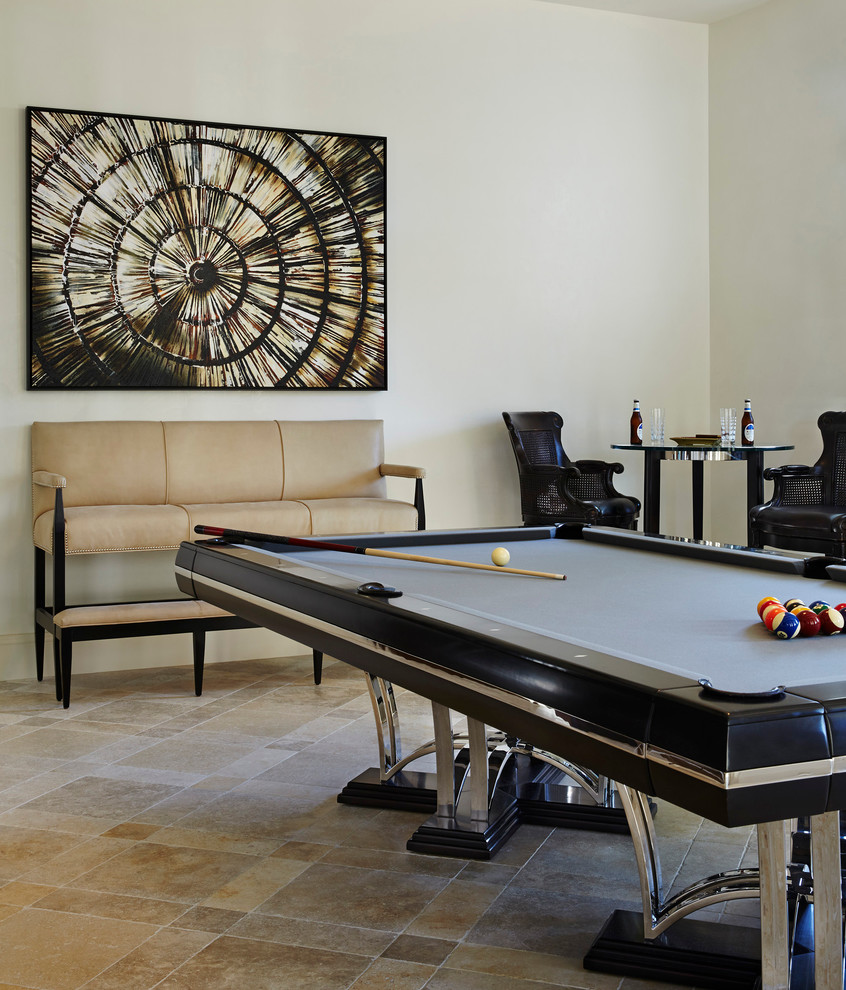 Contemporary Pool Table Family Room Transitional with Annie Santulli Designs Art