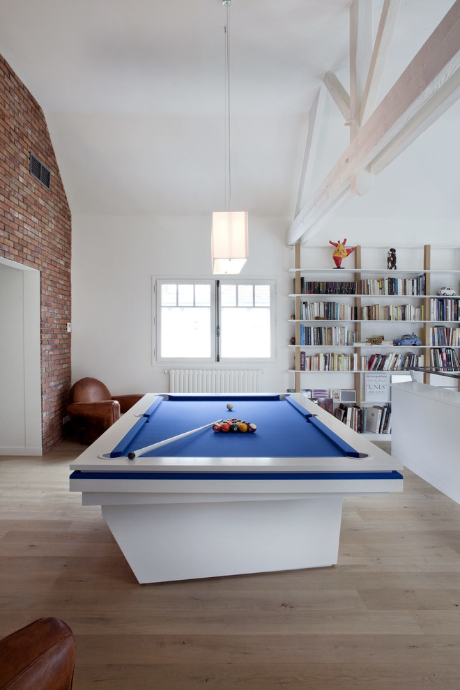 Contemporary Pool Table Home Gym Eclectic with Blue Pool Table Bookcase