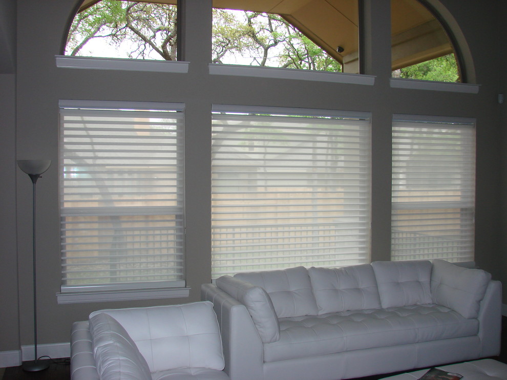 Contemporary Window Coverings Living Room Modern with Hunter Douglas Top Down