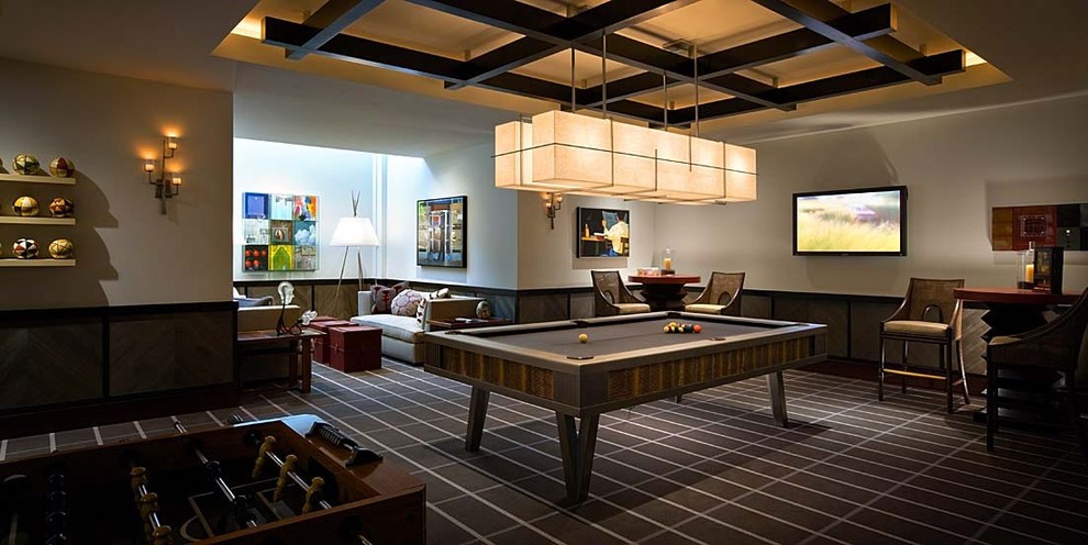 Cool Pool Table Lights Family Room Contemporary with Accent Ceiling Billiards Brown