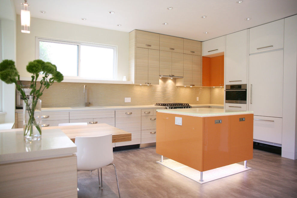 Cool Vinyl Flooring Kitchen Contemporary with Backlighting Cabinet Front Refrigerator
