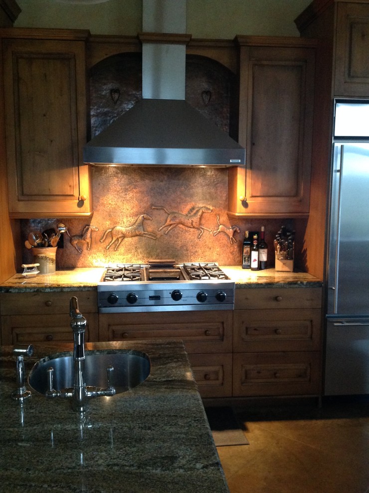Copper Back Splash Kitchen Transitional with Antiqued Copper Back Splash