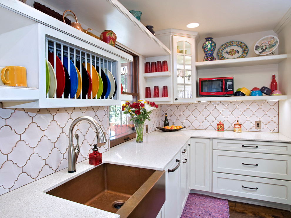 Copper Farmhouse Sink Kitchen Eclectic with Arabesque Tile Austin Austin