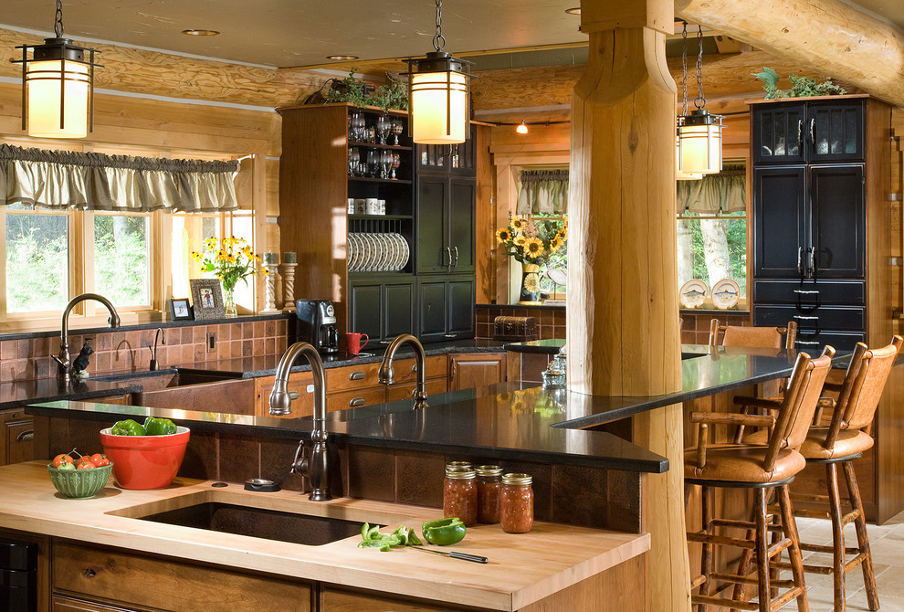 Copper Kitchen Sinks Kitchen Rustic with Breakfast Bar Butcher Block