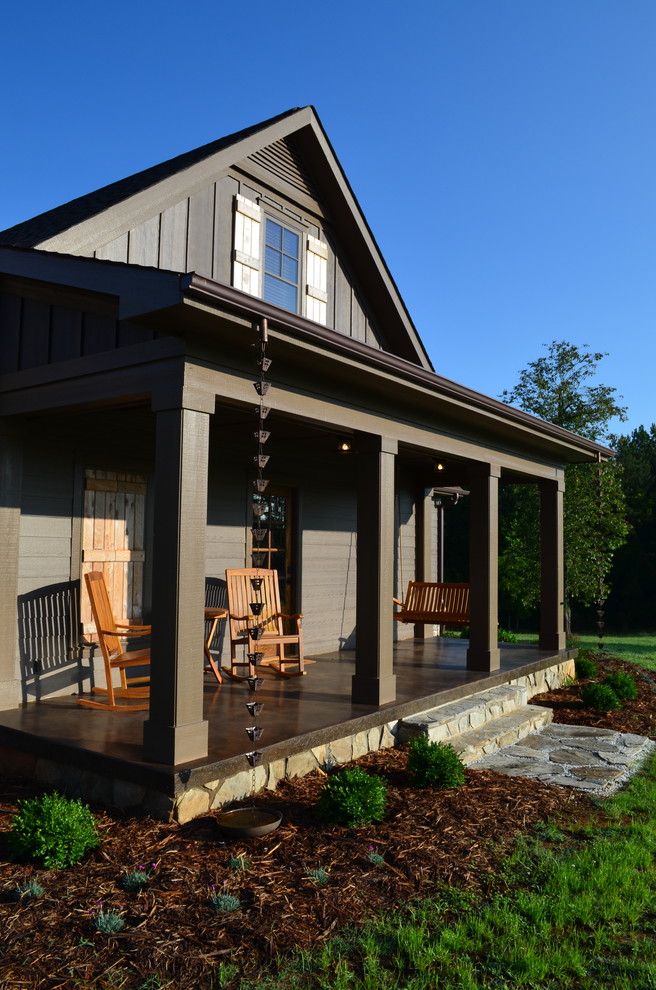 Copper Rain Chain Porch Eclectic with Brown Beam Brown Exterior