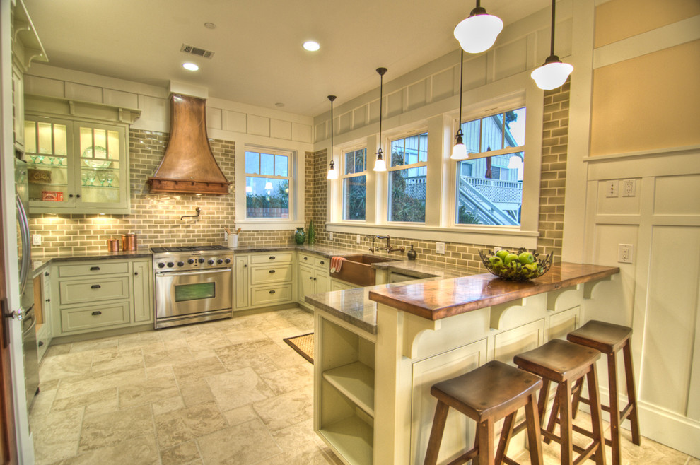Copper Range Hood Kitchen Craftsman with Backsplash Breakfast Bar Copper