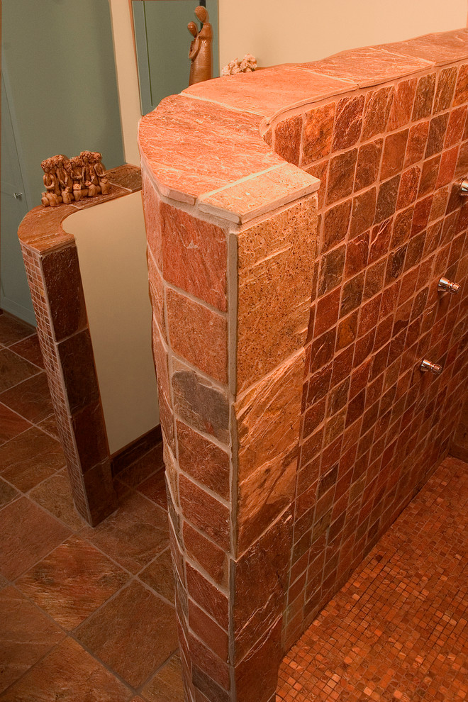 Copper Slate Tile Bathroom Eclectic with Bathroom Curved Walls Copper