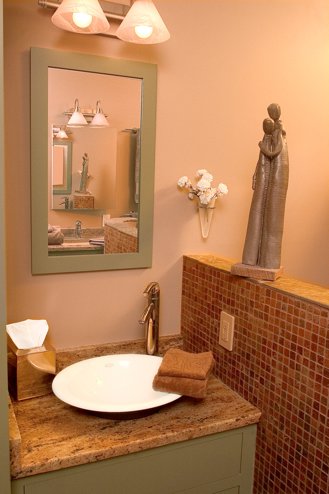 Copper Slate Tile Bathroom Eclectic with Bathroom Mirror Chrome Plumbing