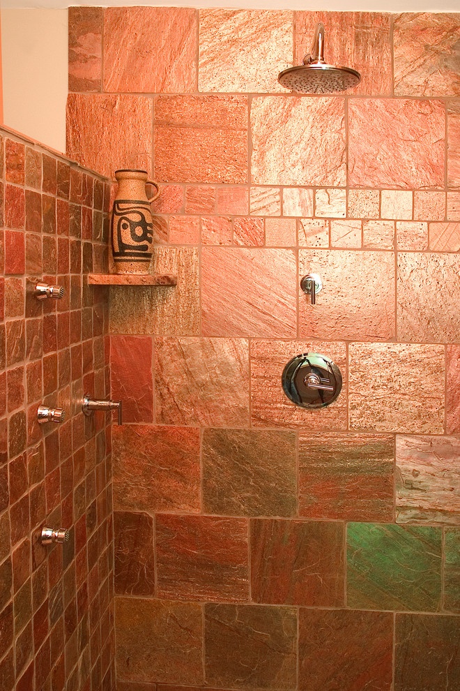 Copper Slate Tile Bathroom Eclectic with Chrome Hardware Chrome Plumbing