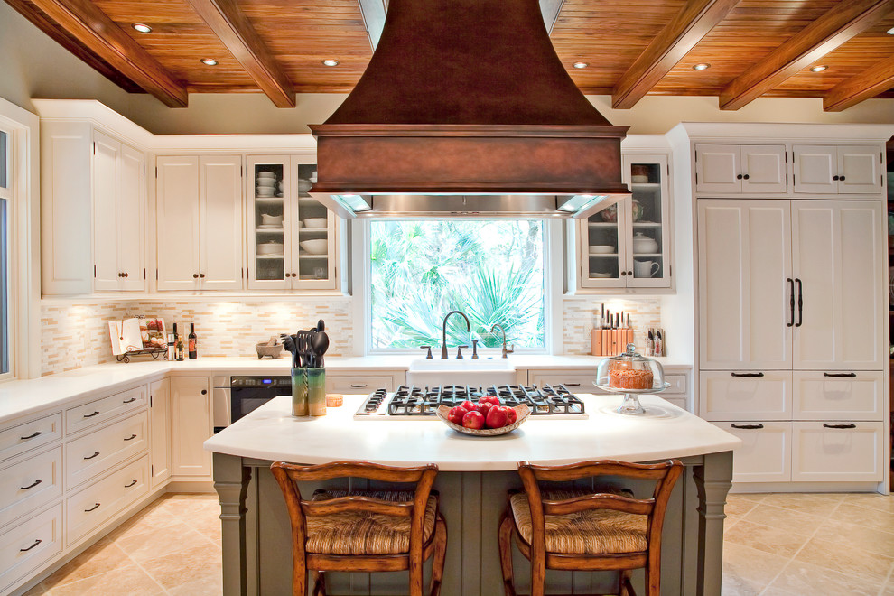 Copper Vent Hoods Kitchen Traditional with Beige Tile Backsplash Beige