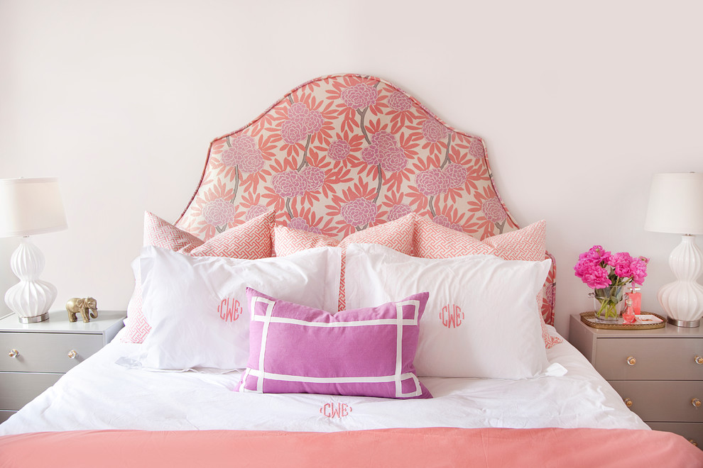 Coral and Green Bedding Bedroom Eclectic with Feminine Floral Flower Arrangement