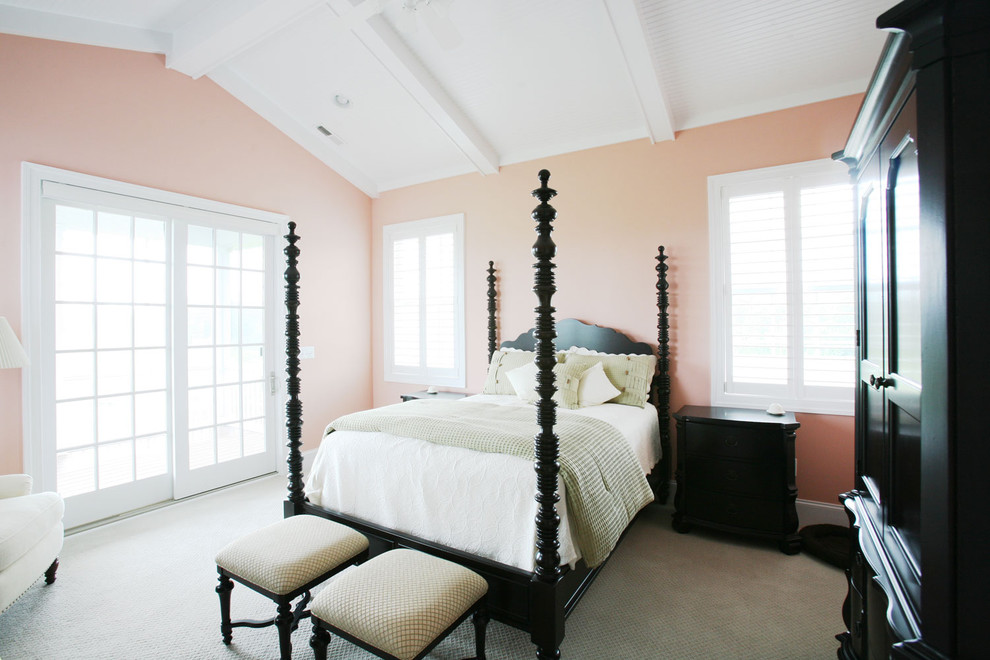 Coral and Green Bedding Bedroom Traditional with Armoire Bedside Table Exposed