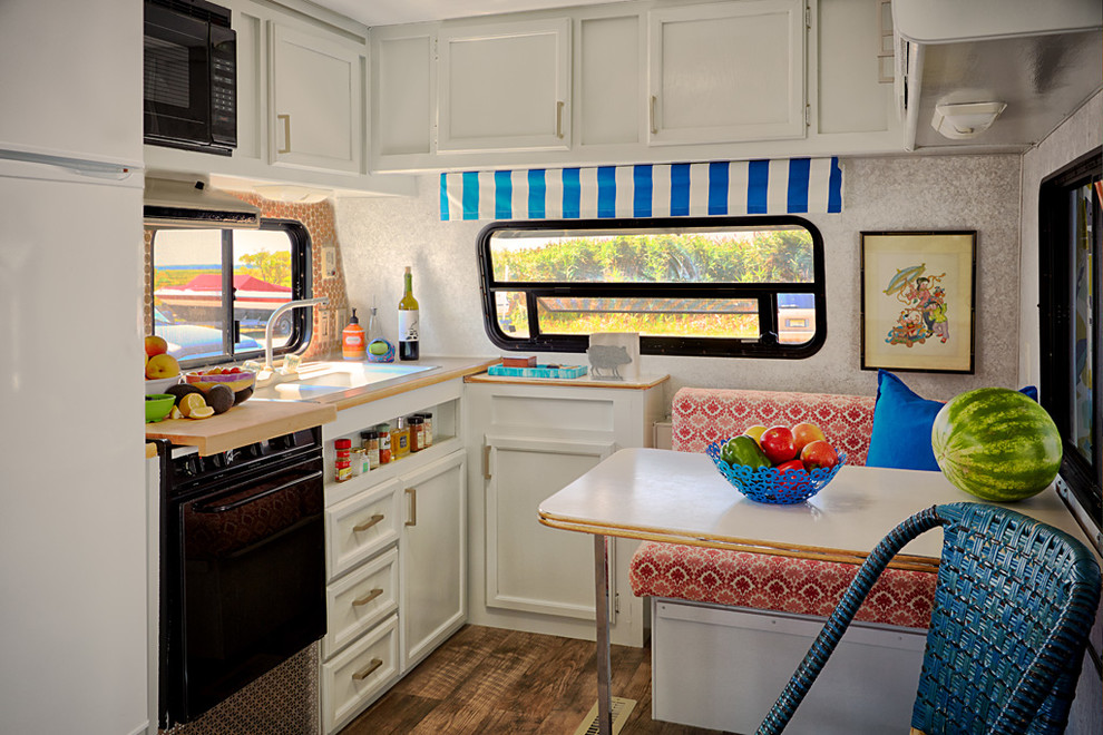 Cork Wall Tiles Kitchen Eclectic with Banquette Kitchenette Mobile Trailer