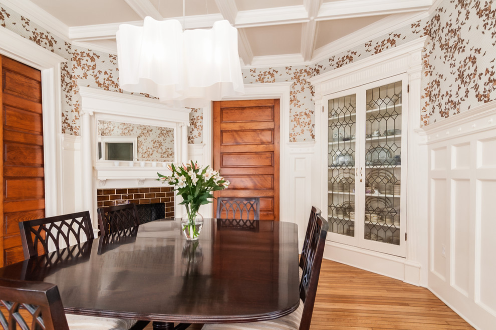 Corner Display Cabinet Dining Room Traditional with Brick Fireplace Built in China