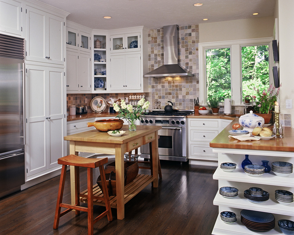 Corner Display Cabinet Kitchen Traditional with Butcher Block Island Corner