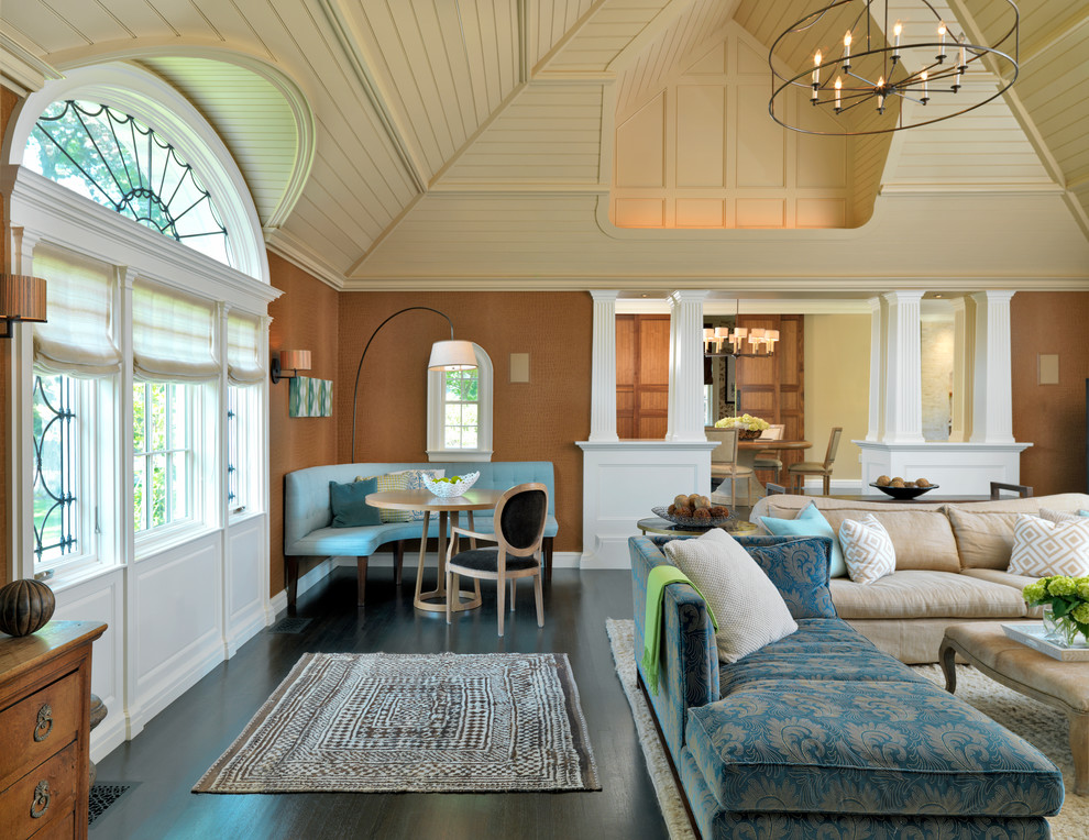 Corner Entry Table Family Room Transitional with Addition Aqua Arched Transom