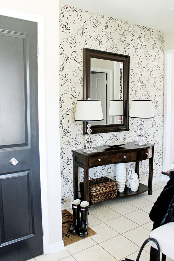 Corner Entryway Table Entry Contemporary with Beige Tile Floor Black