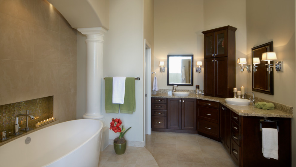 Corner Linen Cabinet Bathroom Traditional with Column Custom Woodwork Dark