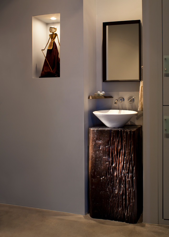 Corner Pedestal Sink Powder Room Contemporary with Alcove Art Nook Bowl